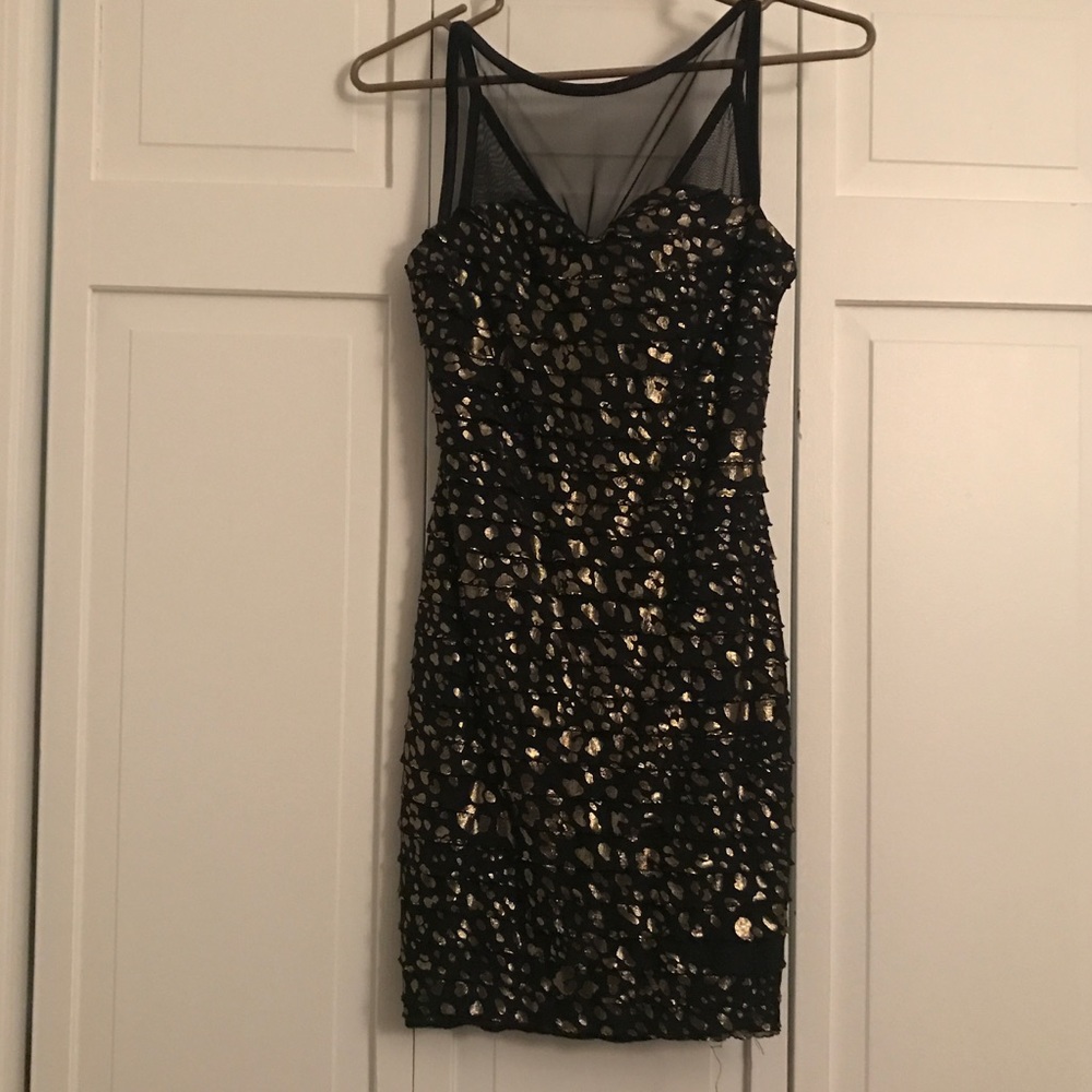 Black mini dress with gold animal print